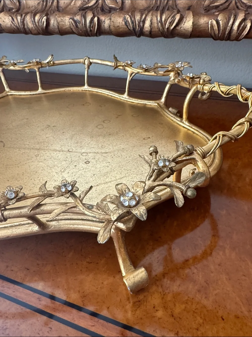 Gold Floral Decorative Vanity Tray - Elegant Home Bath Accessory